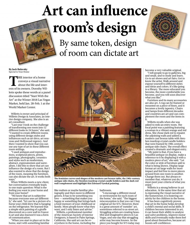 Las Vegas Review Journal Art Can Influence Room S Design Willetts Design